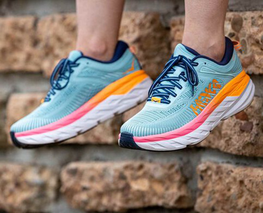 Hoka One One Womens Running Shoes - Bondi 7 - Blue - TIGE13786
